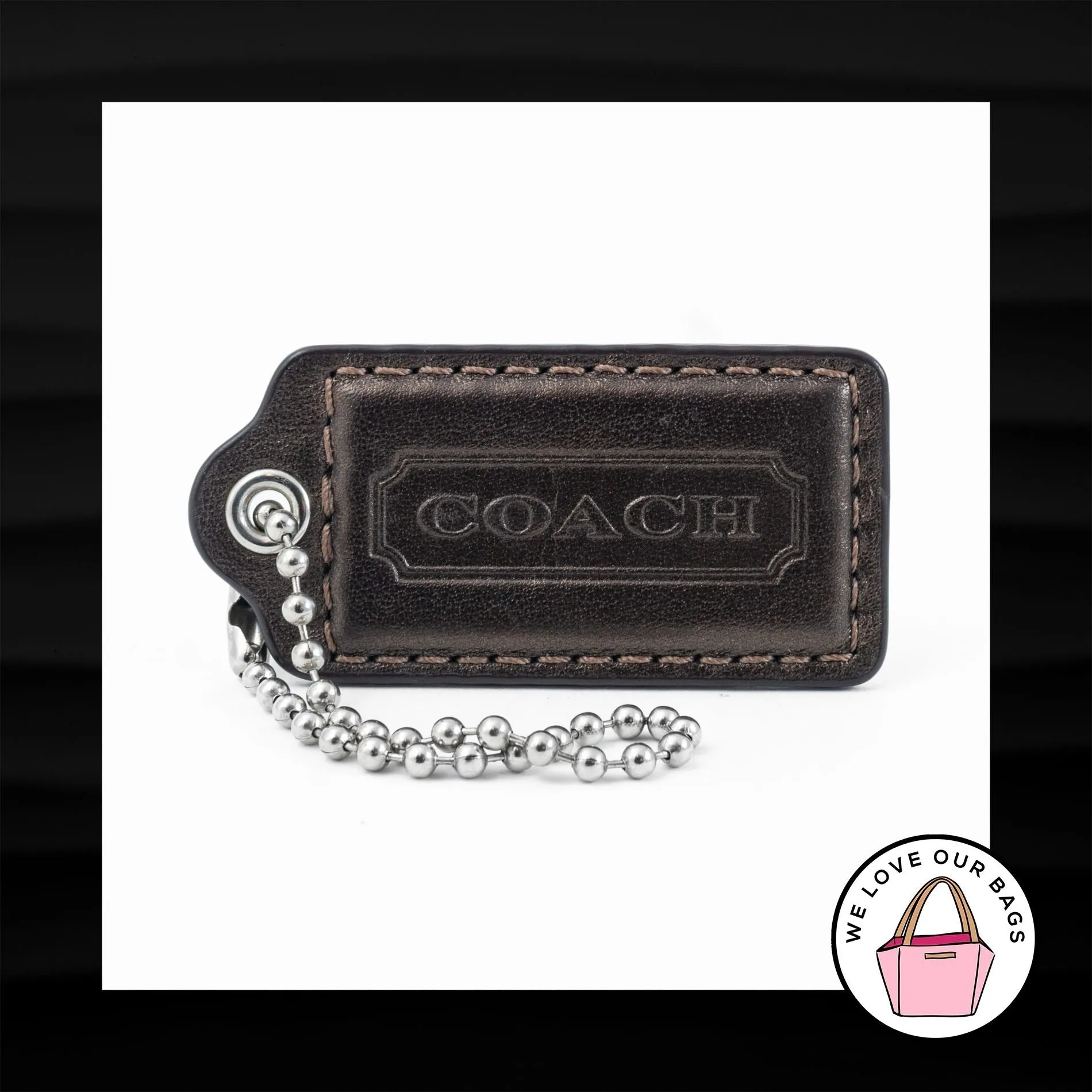 2.5" Large COACH BRONZE BROWN LEATHER KEY FOB BAG CHARM KEYCHAIN HANG TAG