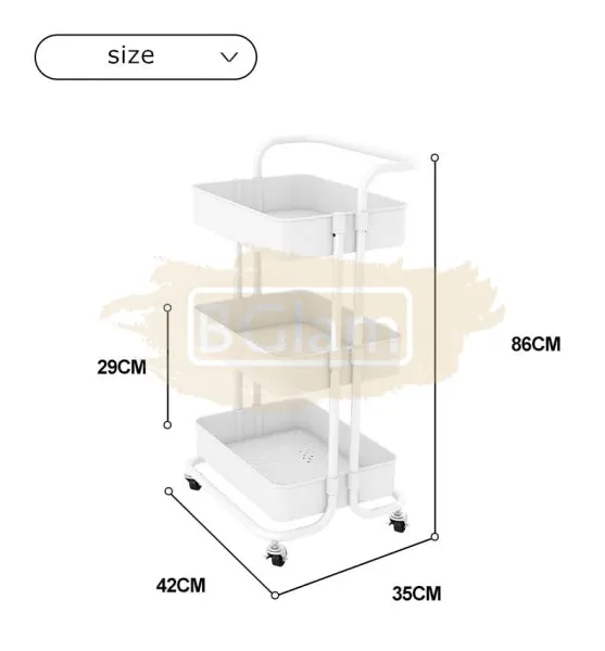 3-Tier Metal Storage Organizer Rolling Cart with handle - Black