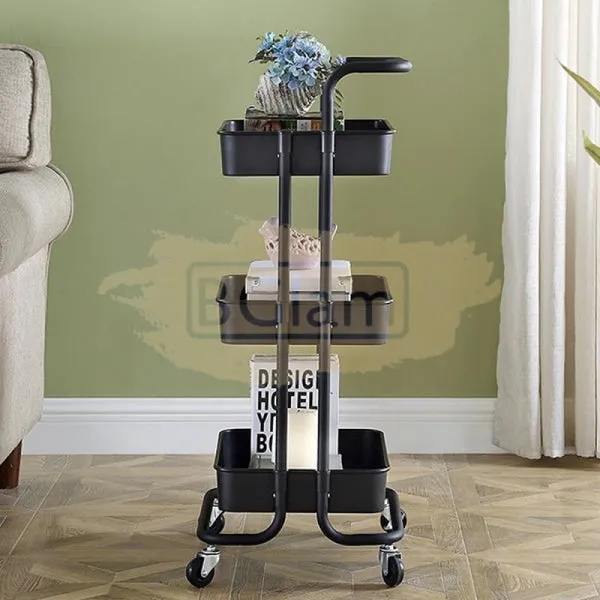 3-Tier Metal Storage Organizer Rolling Cart with handle - Black