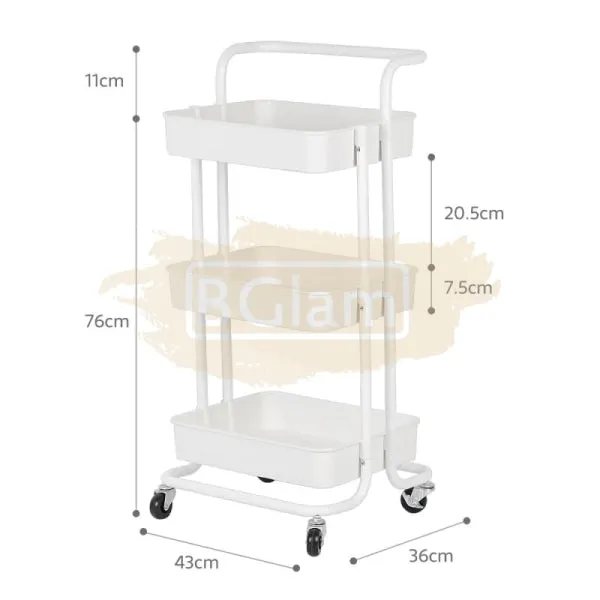 3-Tier Metal Storage Organizer Rolling Cart with handle - Black