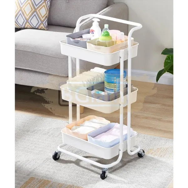 3-Tier Metal Storage Organizer Rolling Cart with handle - Black