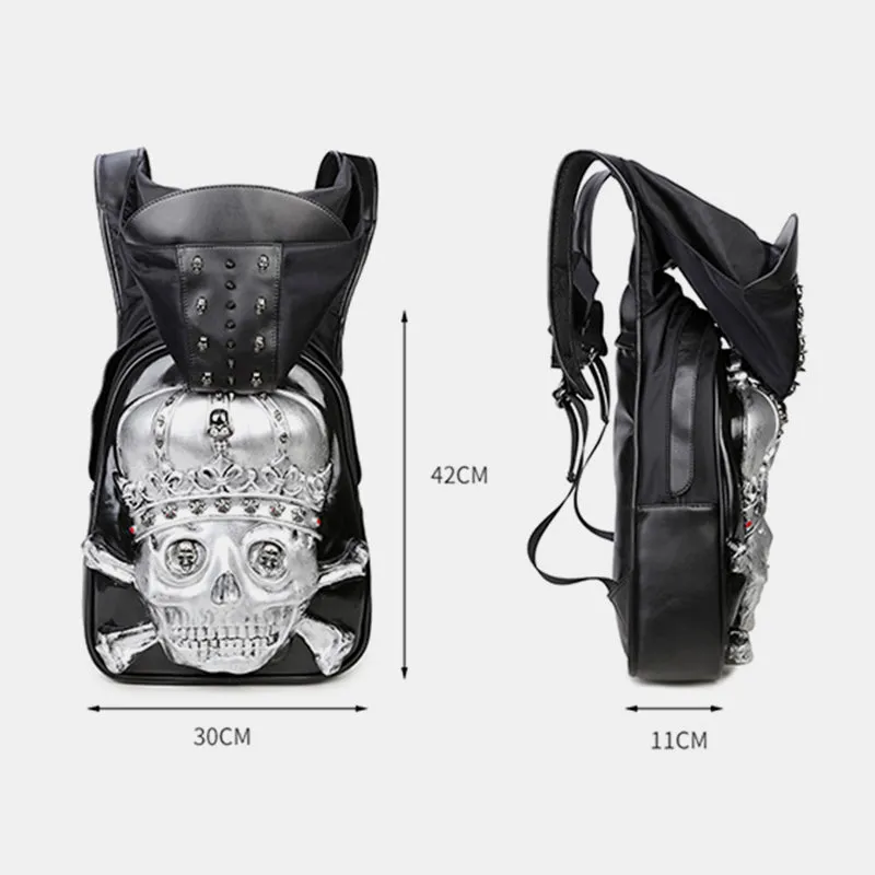 3D Skull Backpack Gothic Rivets Studded Laptop Backpack with Hoodie Cap