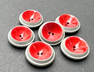 6 Striking 1960s Italian Light Grey and Dark Red Vintage 1.5cm Buttons