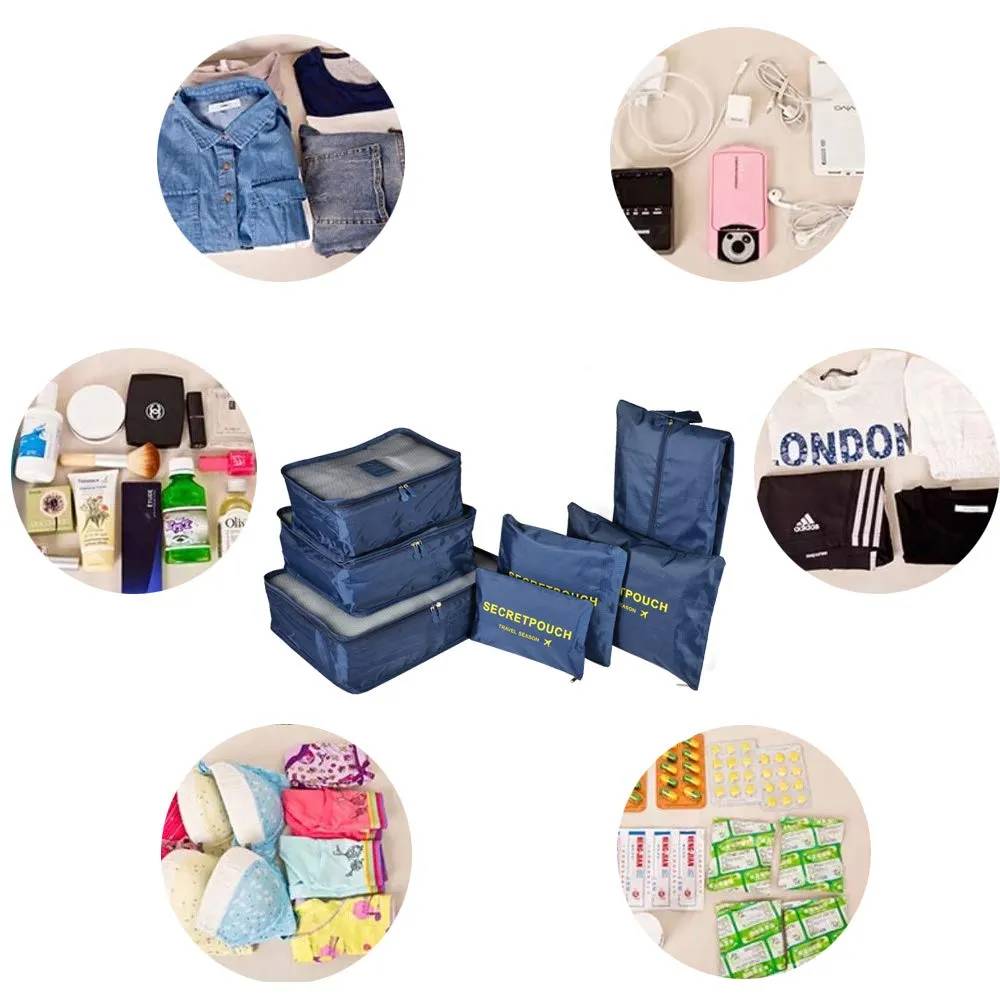 7PCS Travel Packing Cubes for Suitcases, TOYESS Waterproof Nylon Luggage Organiser Storage Bags Value Set for Backpack, Navy Blue 7pcs-navy Blue