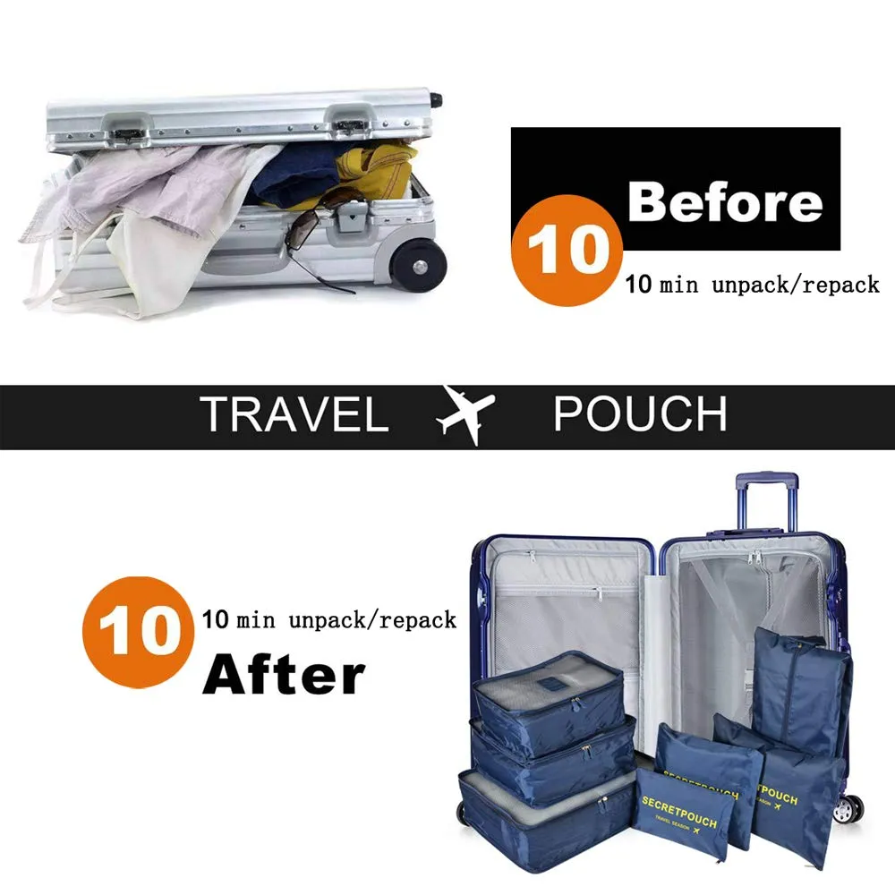 7PCS Travel Packing Cubes for Suitcases, TOYESS Waterproof Nylon Luggage Organiser Storage Bags Value Set for Backpack, Navy Blue 7pcs-navy Blue