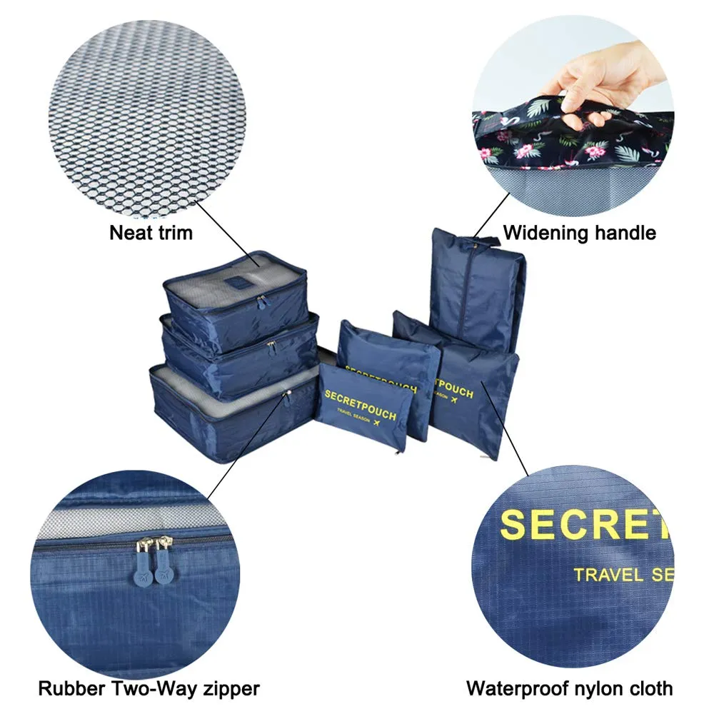 7PCS Travel Packing Cubes for Suitcases, TOYESS Waterproof Nylon Luggage Organiser Storage Bags Value Set for Backpack, Navy Blue 7pcs-navy Blue