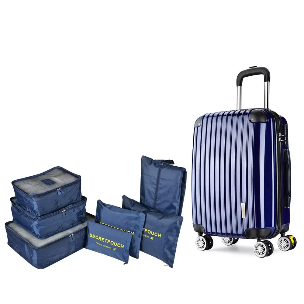 7PCS Travel Packing Cubes for Suitcases, TOYESS Waterproof Nylon Luggage Organiser Storage Bags Value Set for Backpack, Navy Blue 7pcs-navy Blue