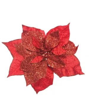 9" Red Velvet Poinsettia Pick (Set of 6)