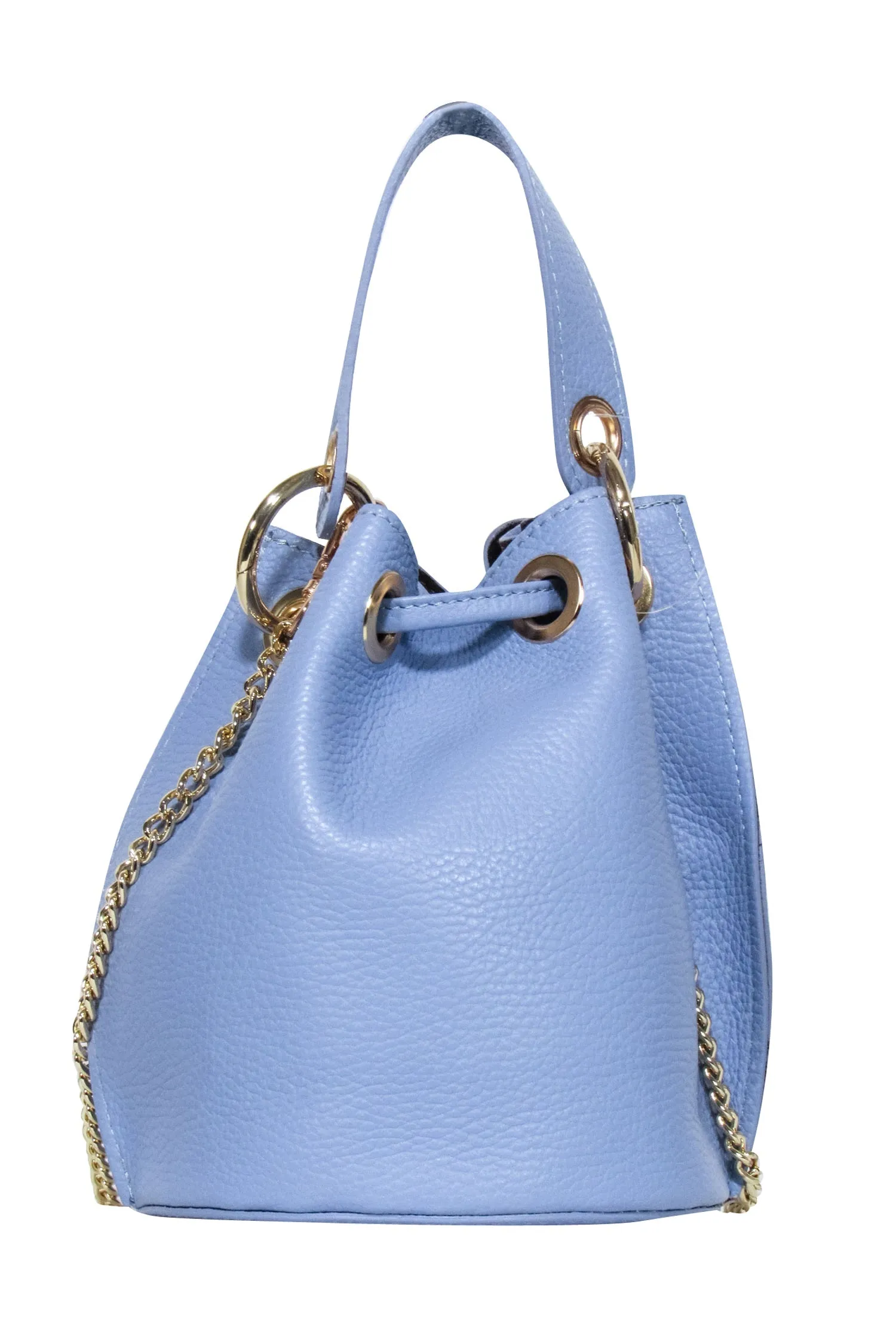 Anna Paola - Light Blue Pebbled Leather Bucket Bag