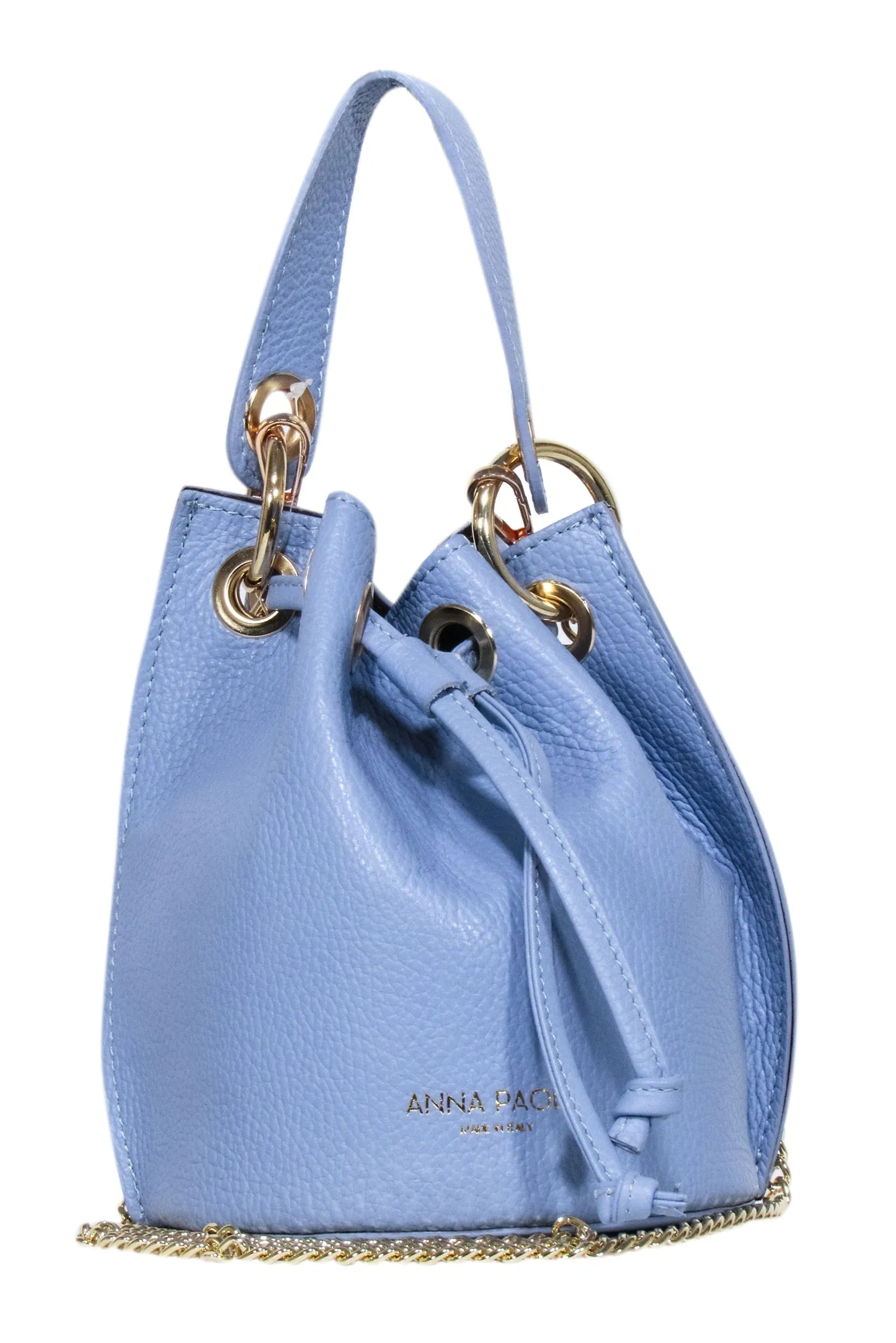 Anna Paola - Light Blue Pebbled Leather Bucket Bag