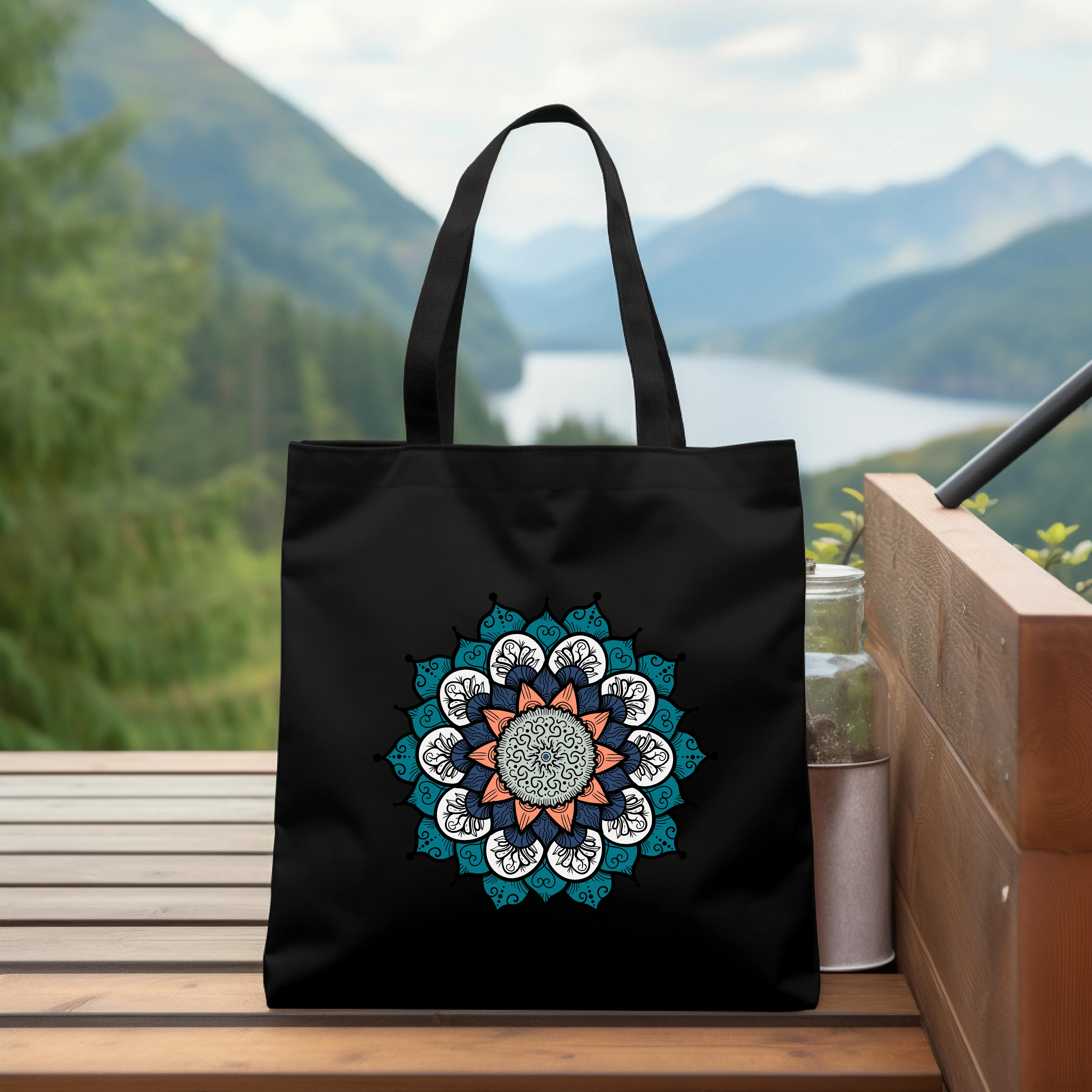 Aqua Tree Mandala Canvas Tote Bag