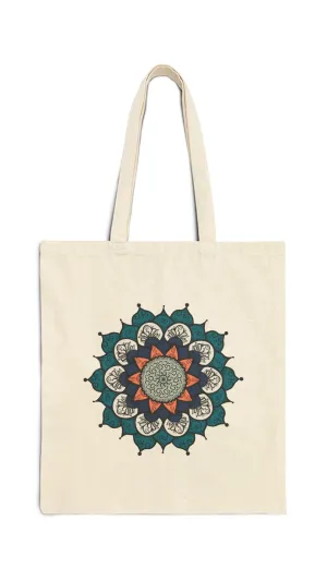Aqua Tree Mandala Canvas Tote Bag