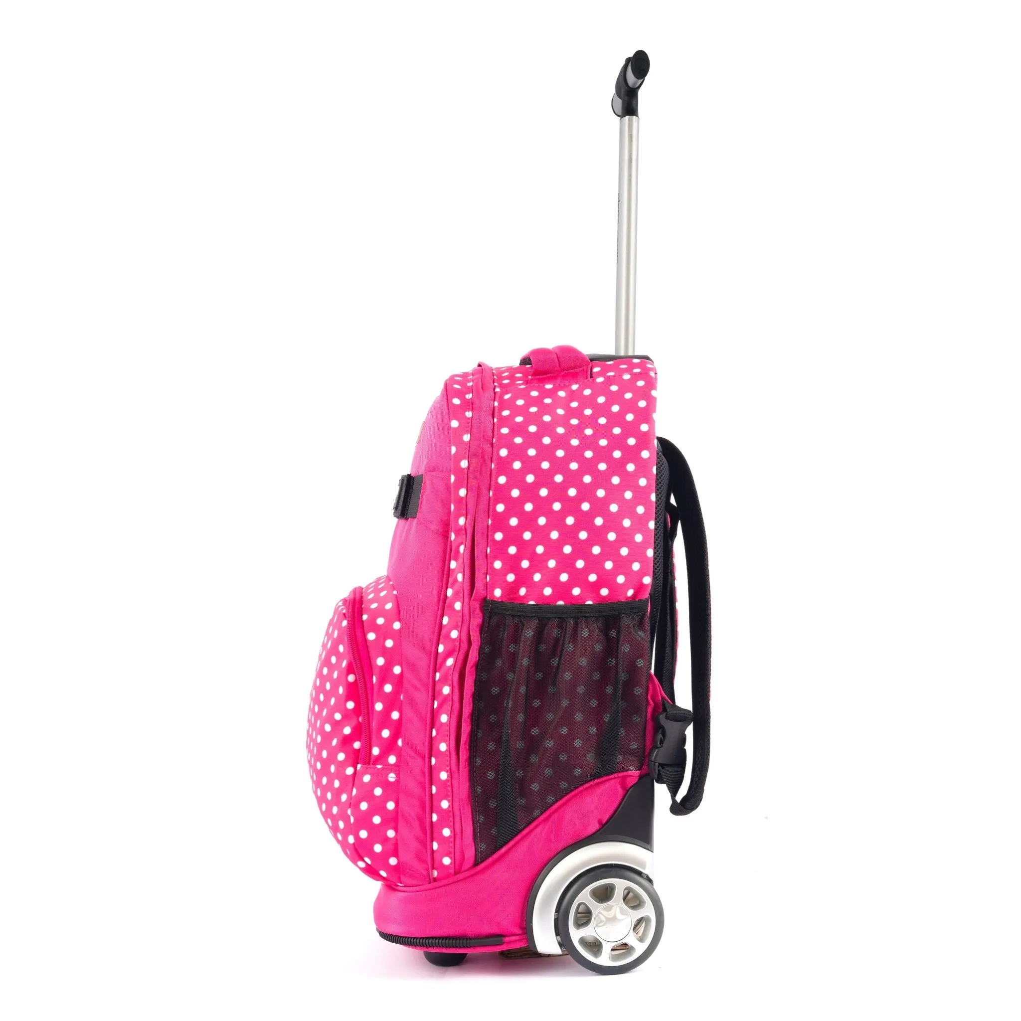 Backpack Trolley with Lunch Bag   Pencil Case black with White Polka Dots
