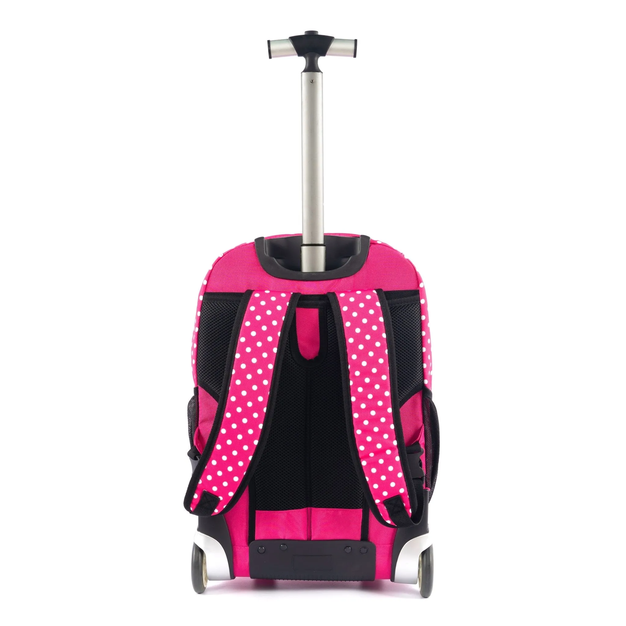 Backpack Trolley with Lunch Bag   Pencil Case black with White Polka Dots