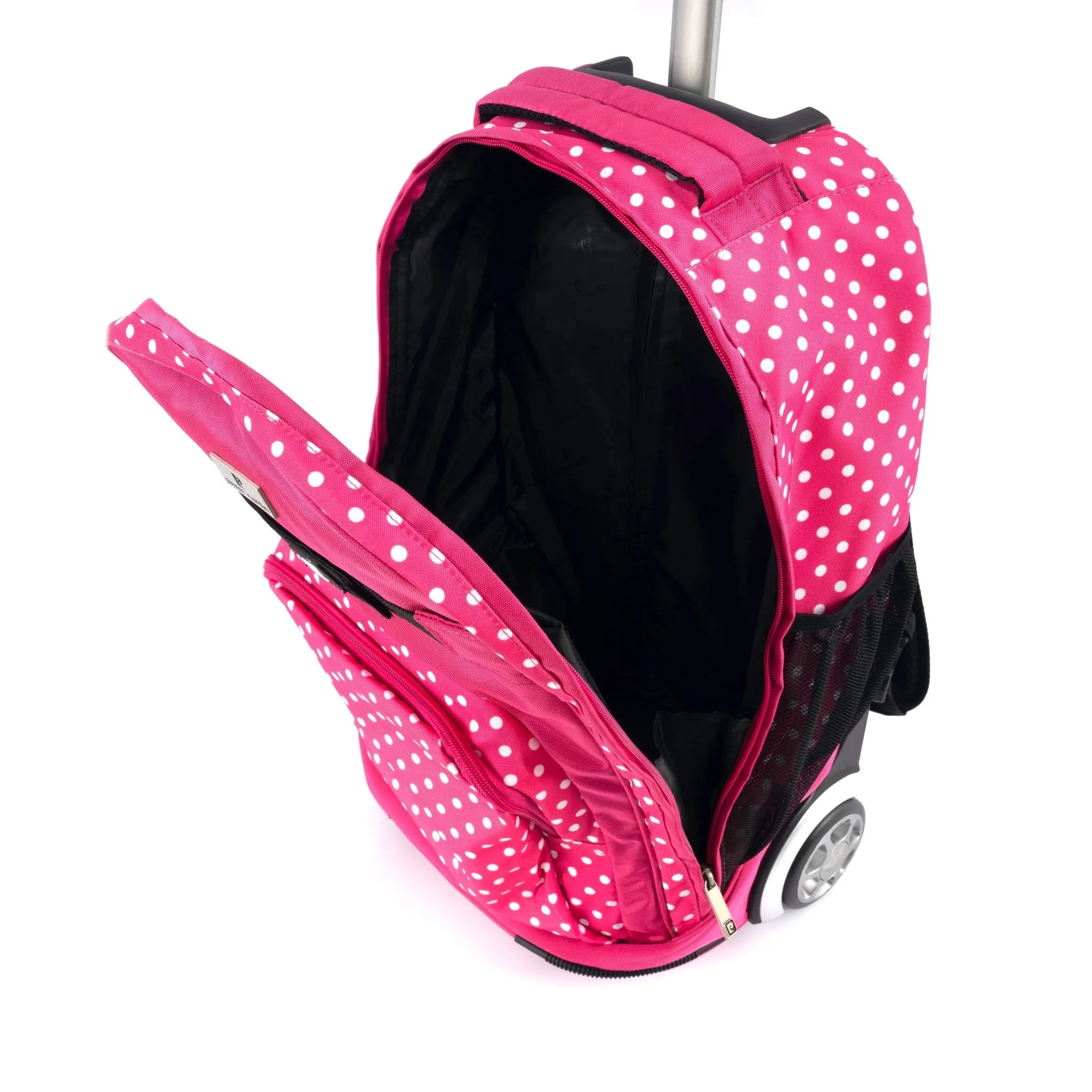 Backpack Trolley with Lunch Bag   Pencil Case black with White Polka Dots