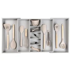 Bamboo Utensils & Junk Drawer Organizer - Gray Finish (Expands 18.5-33in)