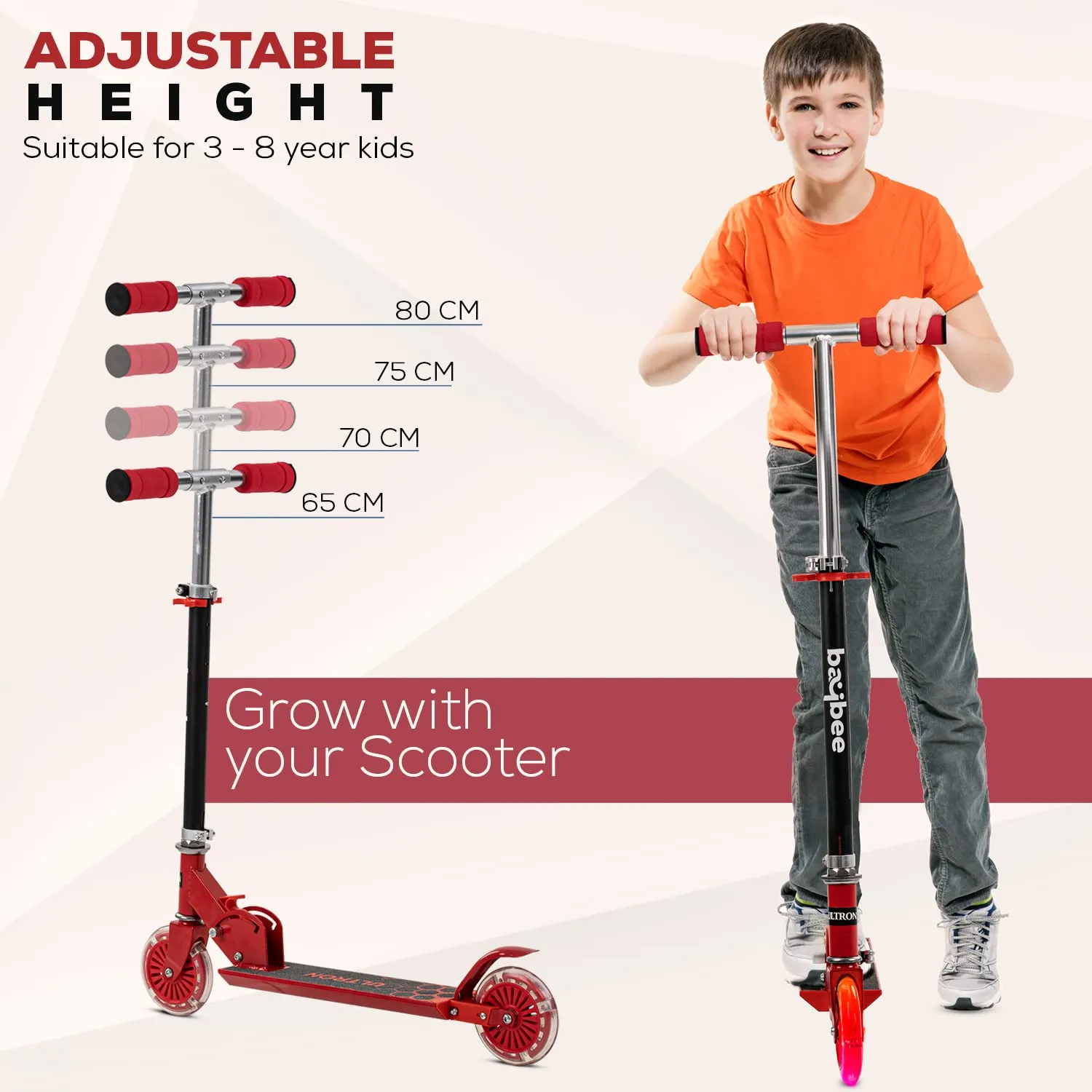 Baybee Ultron 2 Wheel Kids Skate Scooter with Foldable & 4 Height Adjustable Handle