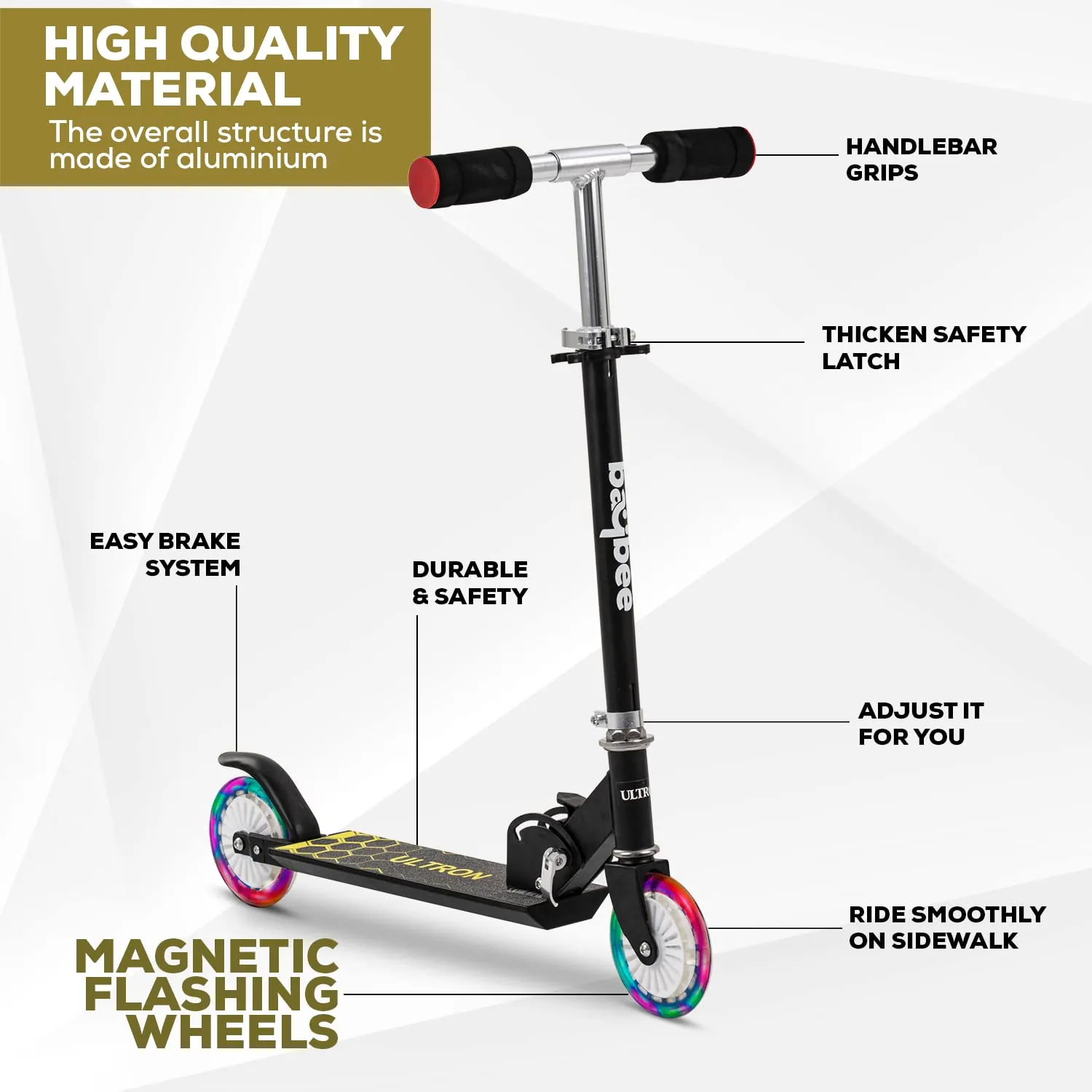 Baybee Ultron 2 Wheel Kids Skate Scooter with Foldable & 4 Height Adjustable Handle