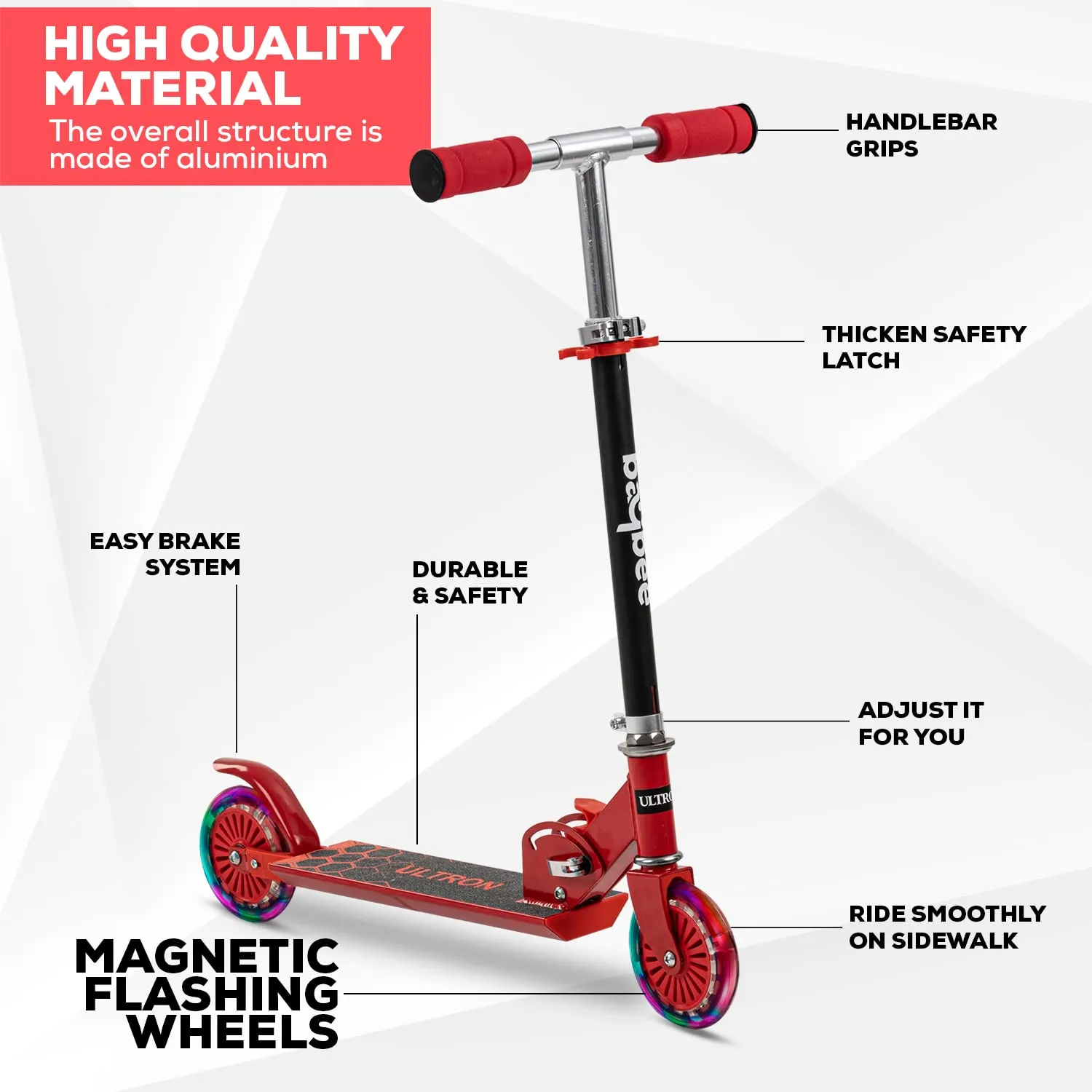 Baybee Ultron 2 Wheel Kids Skate Scooter with Foldable & 4 Height Adjustable Handle