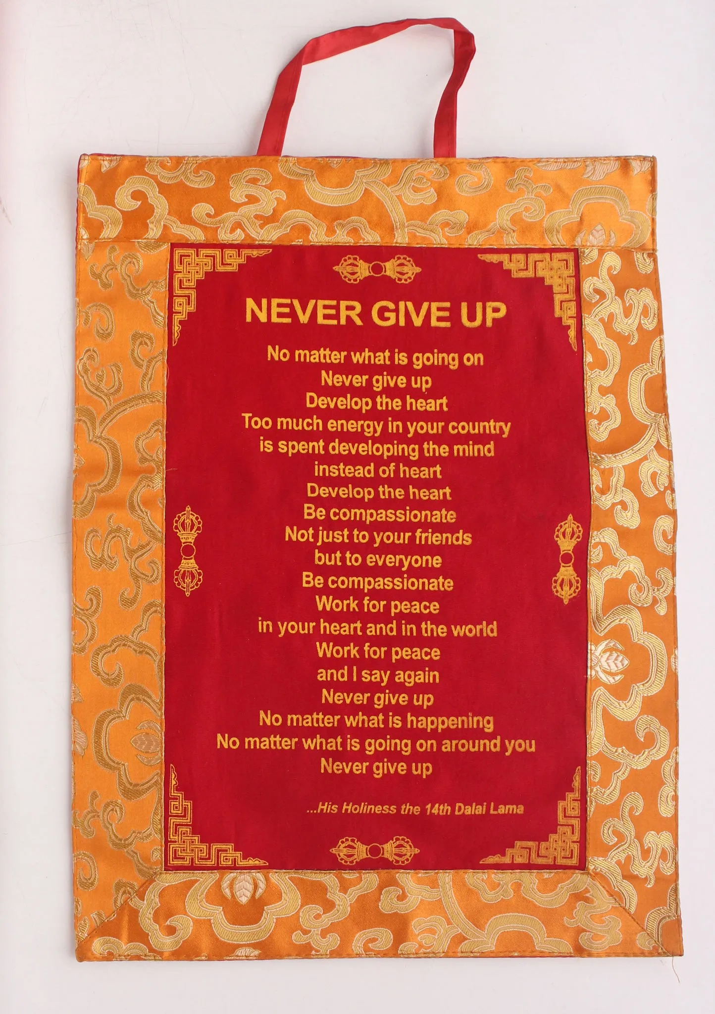 Beautiful H.H Dalai Lama's Sayings Brocade Wall Hanging