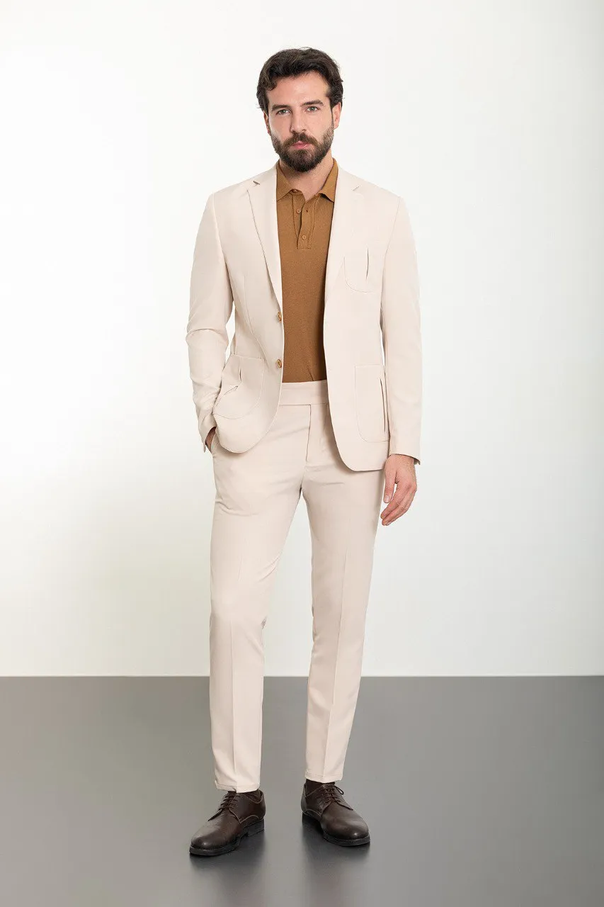 Beige Slim Fit 2 Piece Suit for Men | GentWith