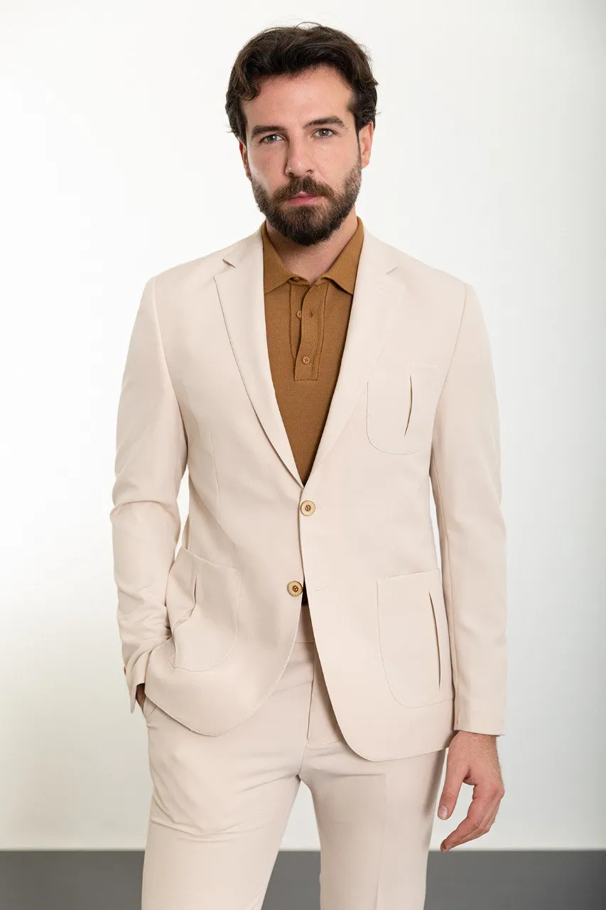 Beige Slim Fit 2 Piece Suit for Men | GentWith