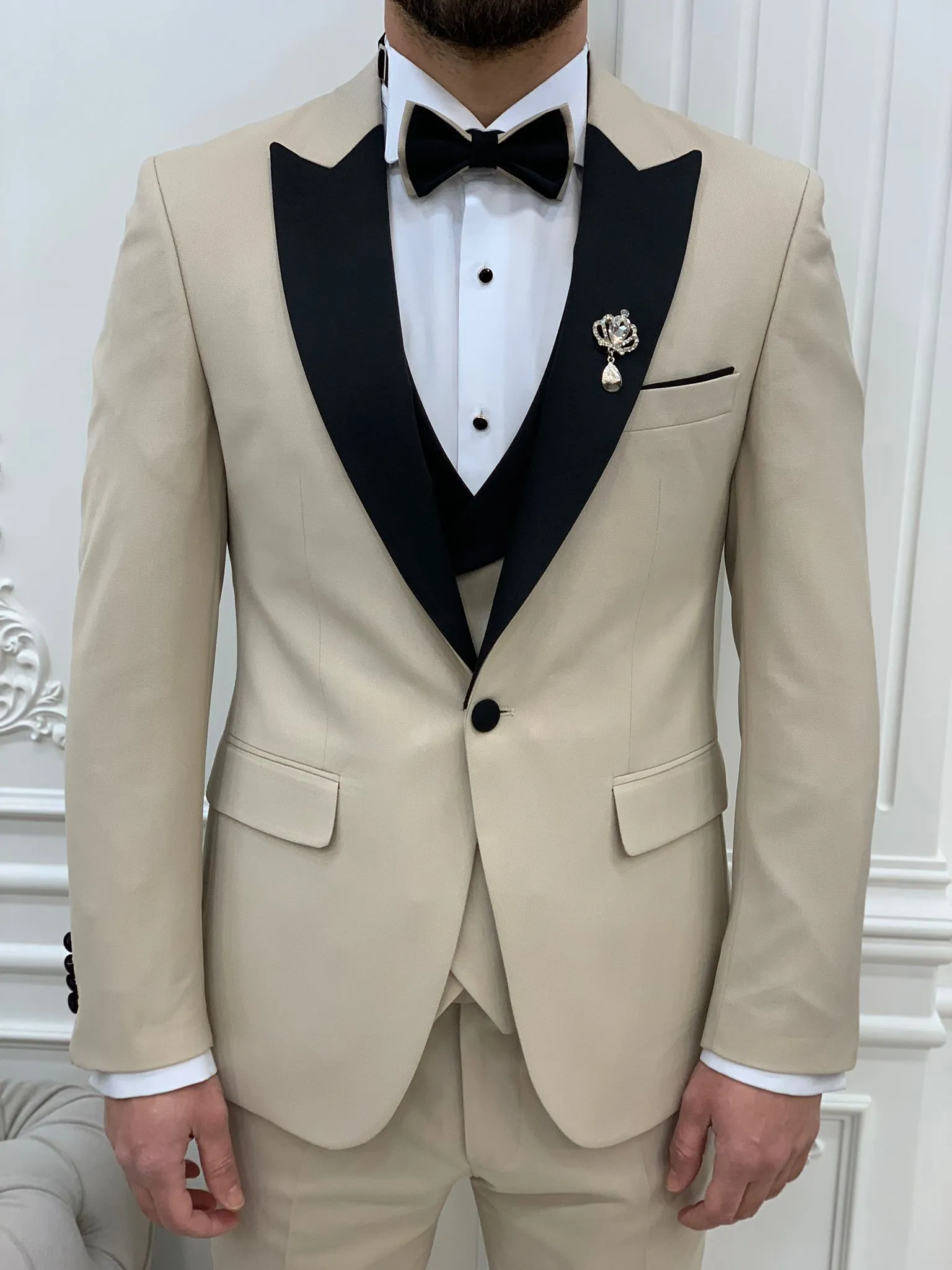Beige Slim Fit Groom Wedding Tuxedo Suit for Men | GentWith