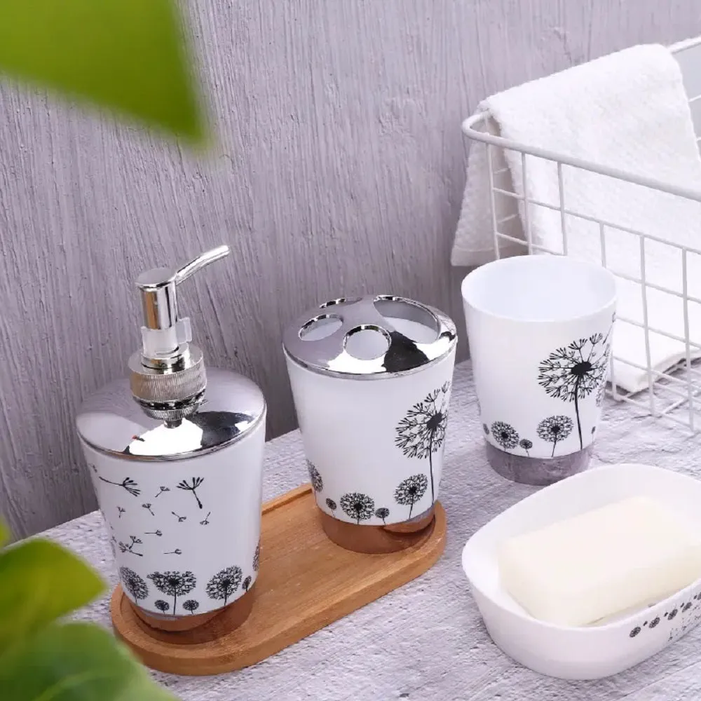 Black And White Dandelion Bathroom Accessory Set