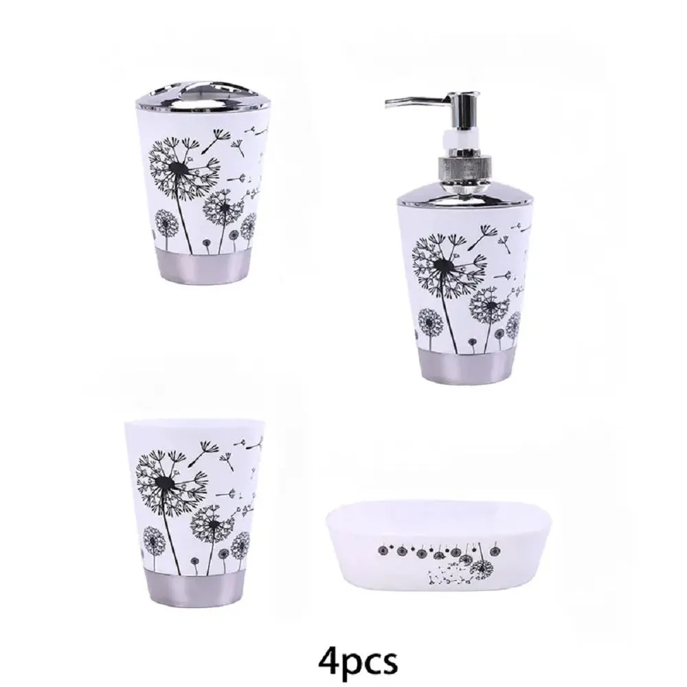 Black And White Dandelion Bathroom Accessory Set
