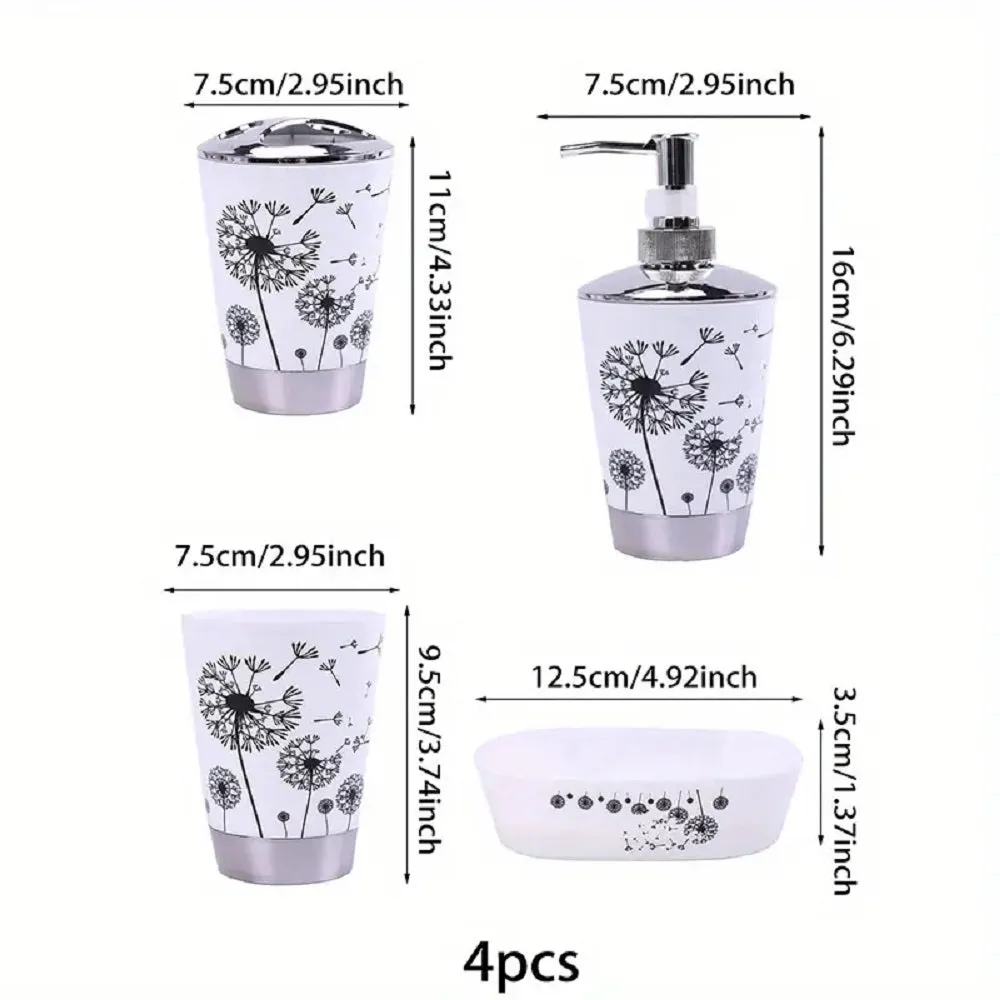 Black And White Dandelion Bathroom Accessory Set