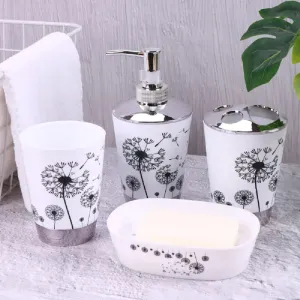 Black And White Dandelion Bathroom Accessory Set