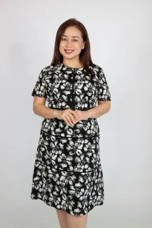 Black and White Rose Dress with Belt