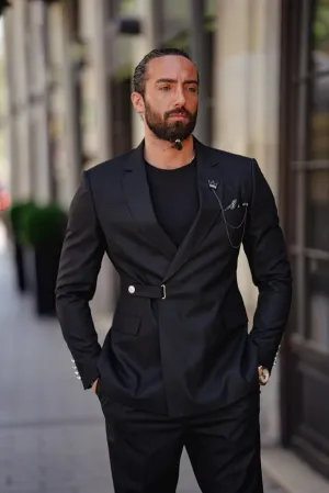 Black Slim Fit Groom Wedding Buckle Up Suit for men by GentWith