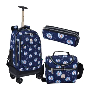 Blue Penguin 8-Wheels School Backpack Trolley Set (Lunch bag & Pencil Case)