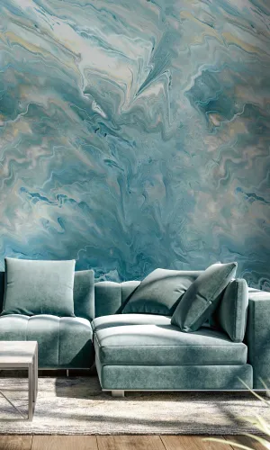 Blue Striking Marble Digital Print Wallpaper RM2004