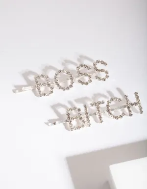 Boss Bitch Diamante Hair Clip Pack