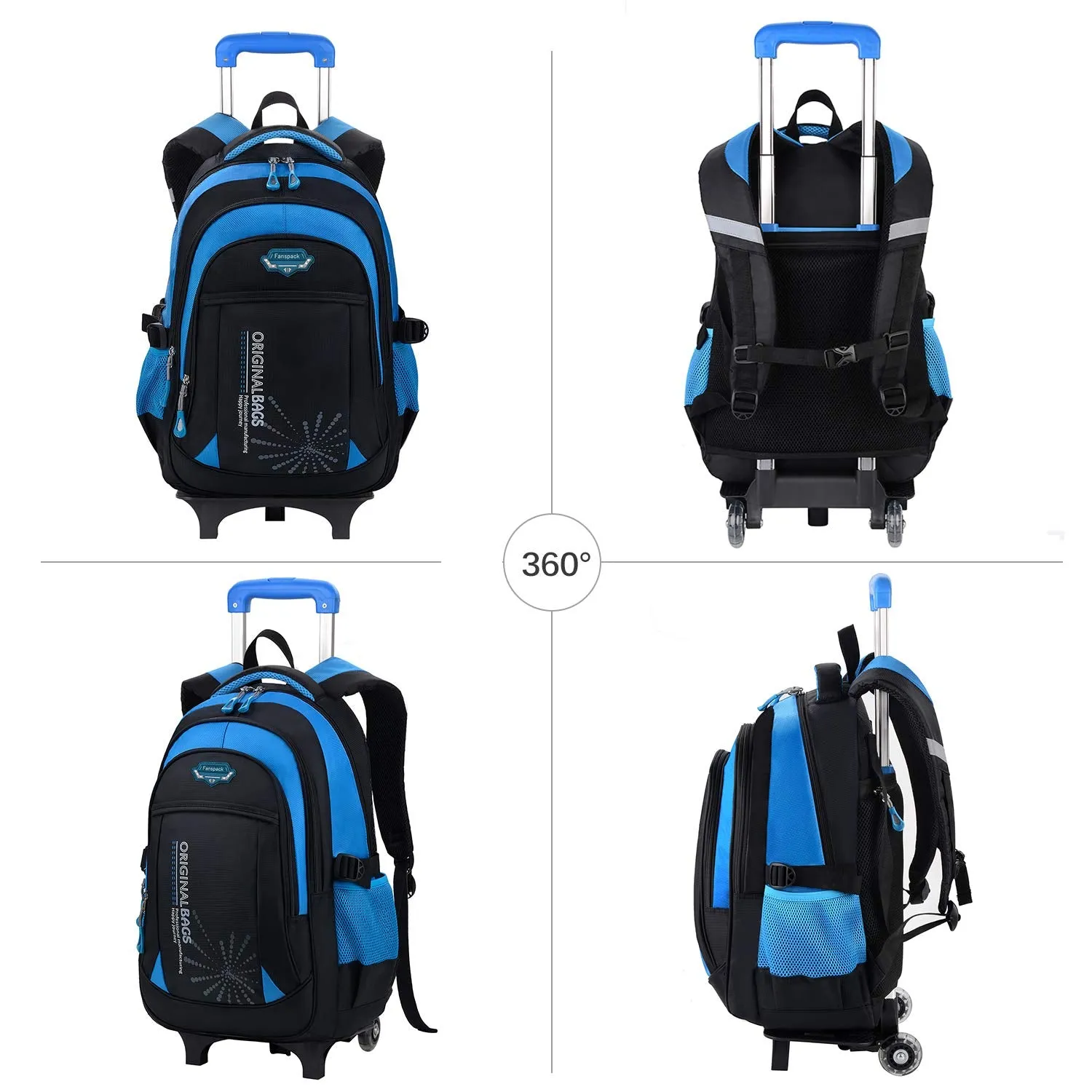 Boys Rolling Backpack, Fanspack Roller Backpack for Kids School Bag Wheeled Primary Backpack for Boys