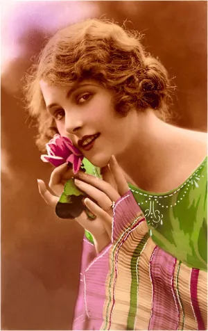 BW-07 Woman with Tulip - Vintage Image