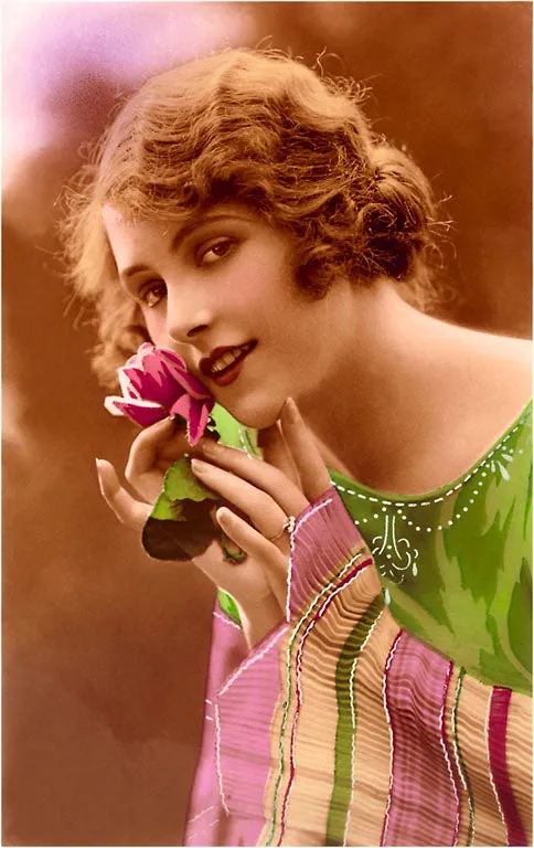 BW-07 Woman with Tulip - Vintage Image