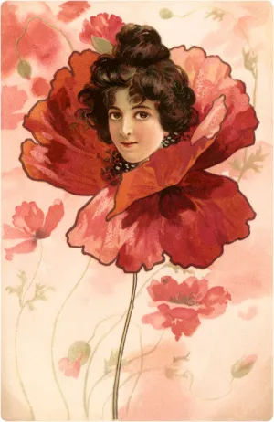 BW-31 Woman's Face in Poppy - Vintage Image