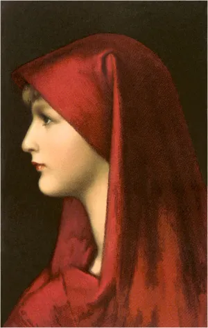 BW-42 Profile of Woman in Red Wimple - Vintage Image