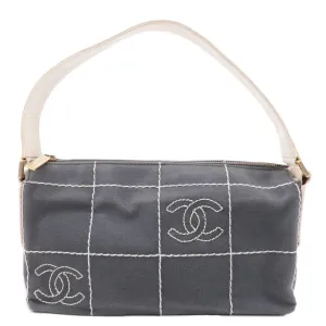 CHANEL Chocolate Bar Wild Stitch Canvas Hand Bag Gray