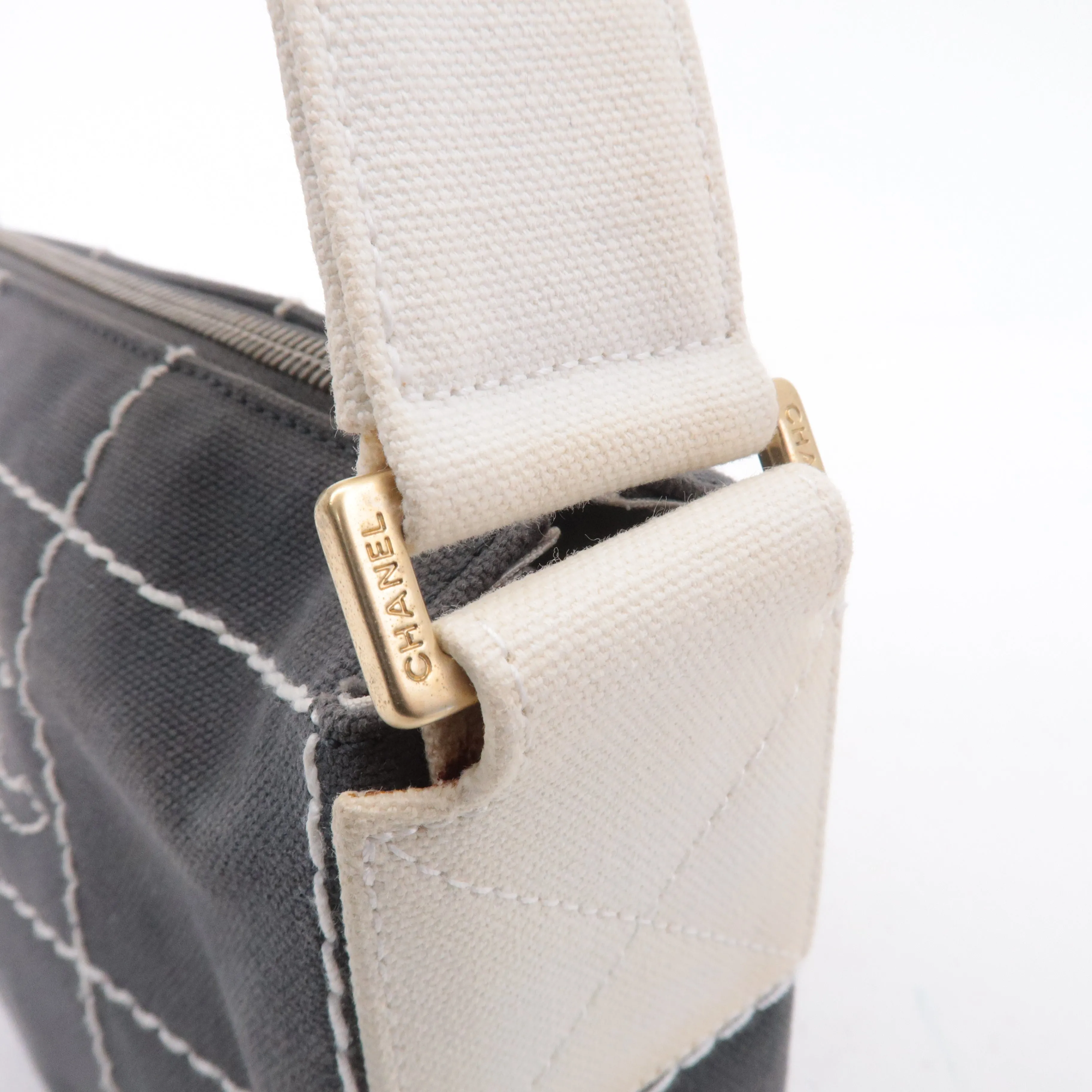 CHANEL Chocolate Bar Wild Stitch Canvas Hand Bag Gray