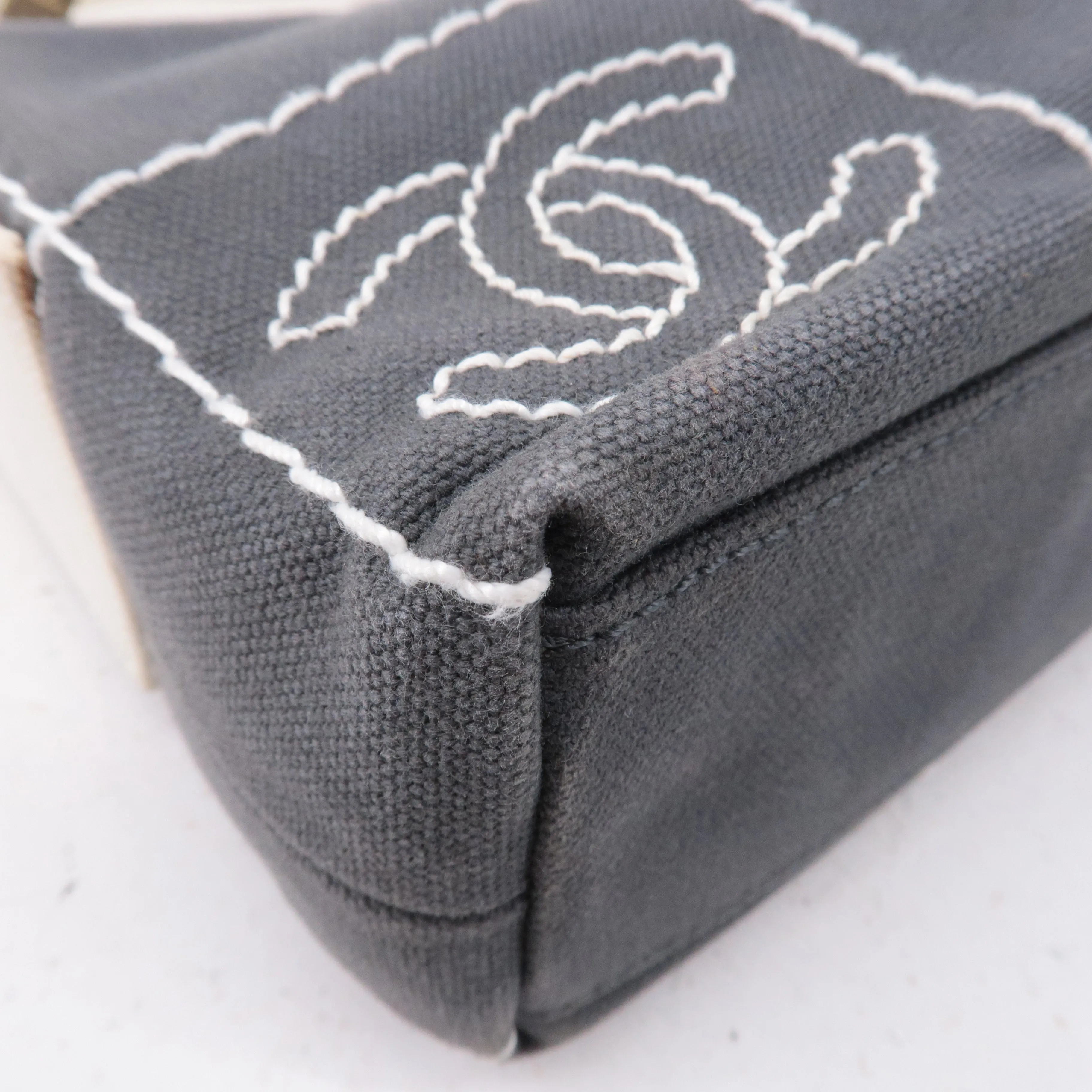 CHANEL Chocolate Bar Wild Stitch Canvas Hand Bag Gray