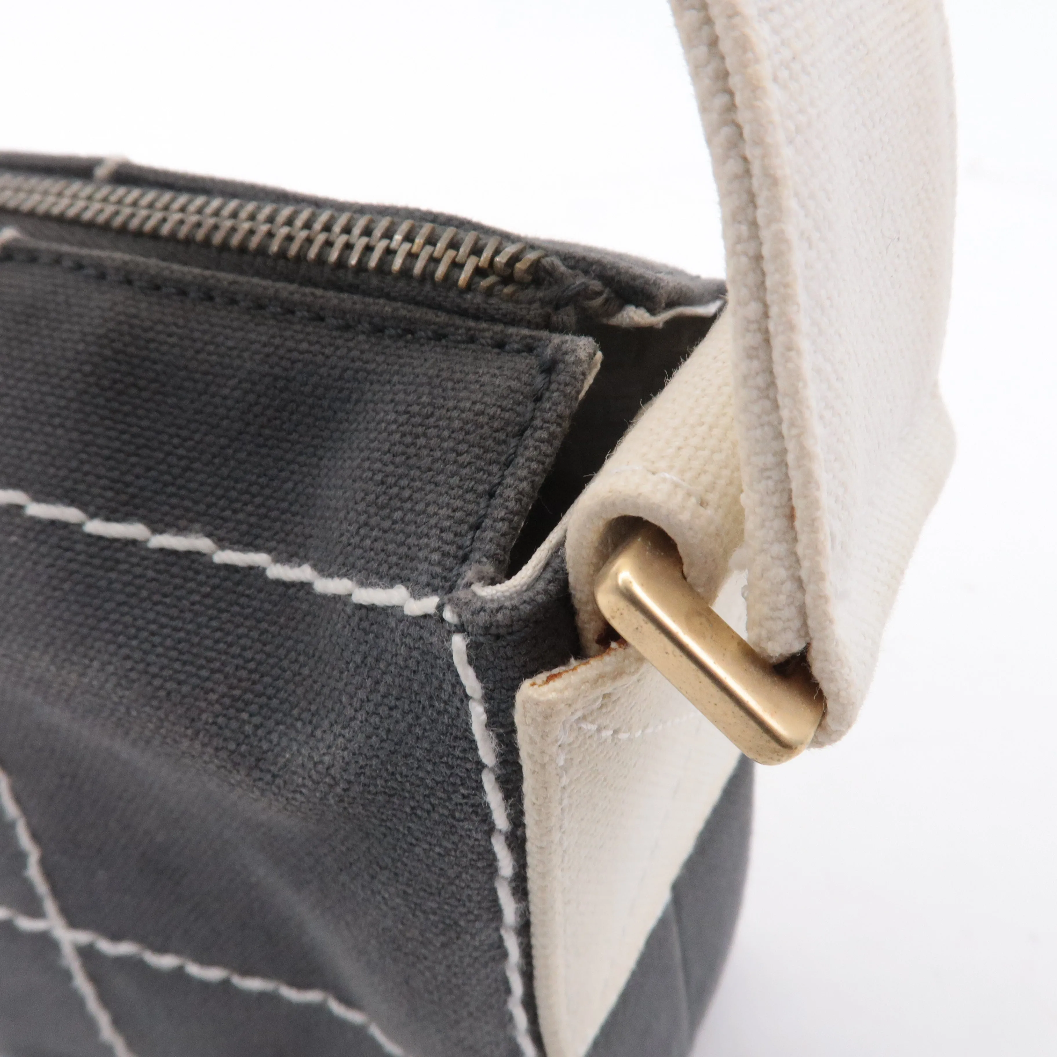 CHANEL Chocolate Bar Wild Stitch Canvas Hand Bag Gray