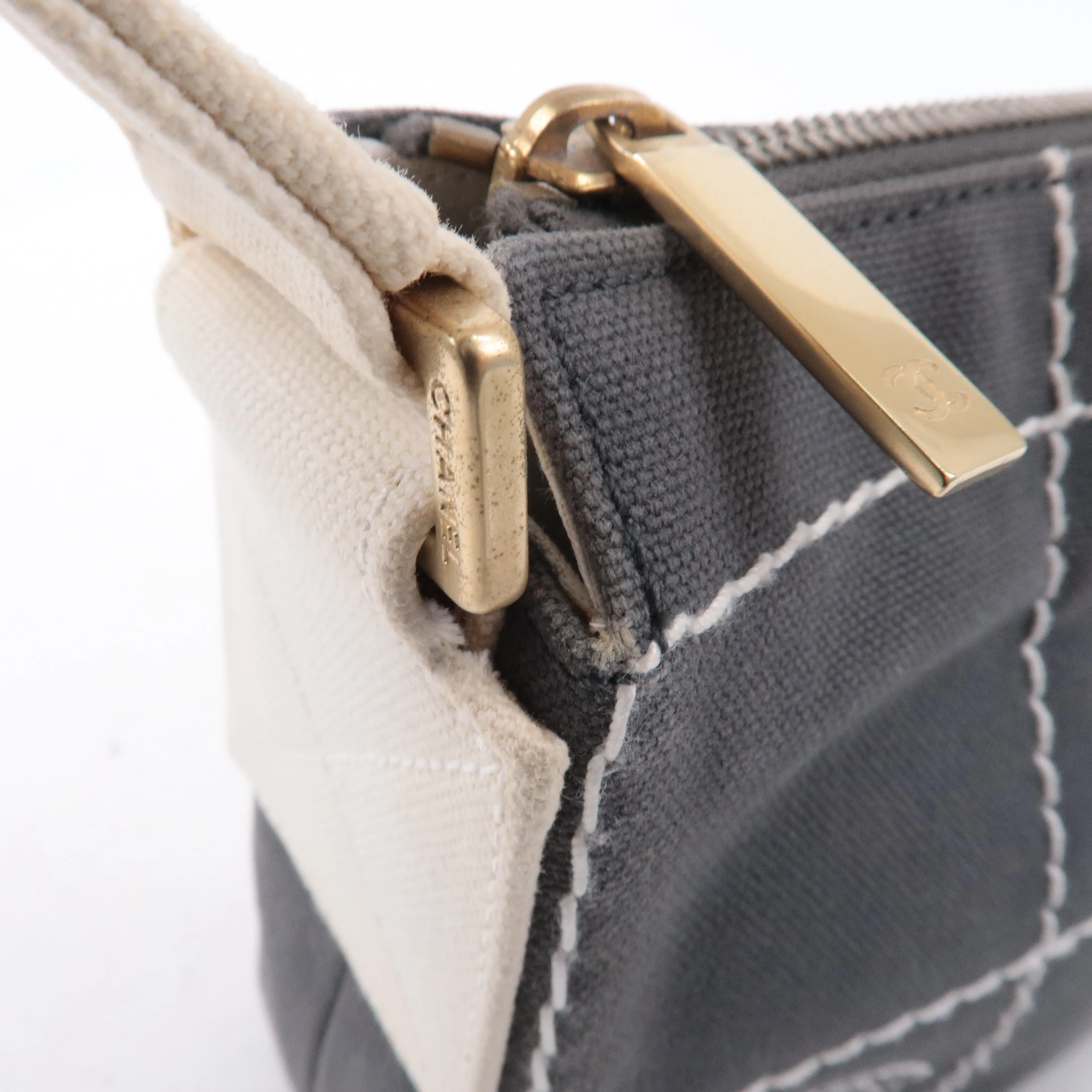 CHANEL Chocolate Bar Wild Stitch Canvas Hand Bag Gray