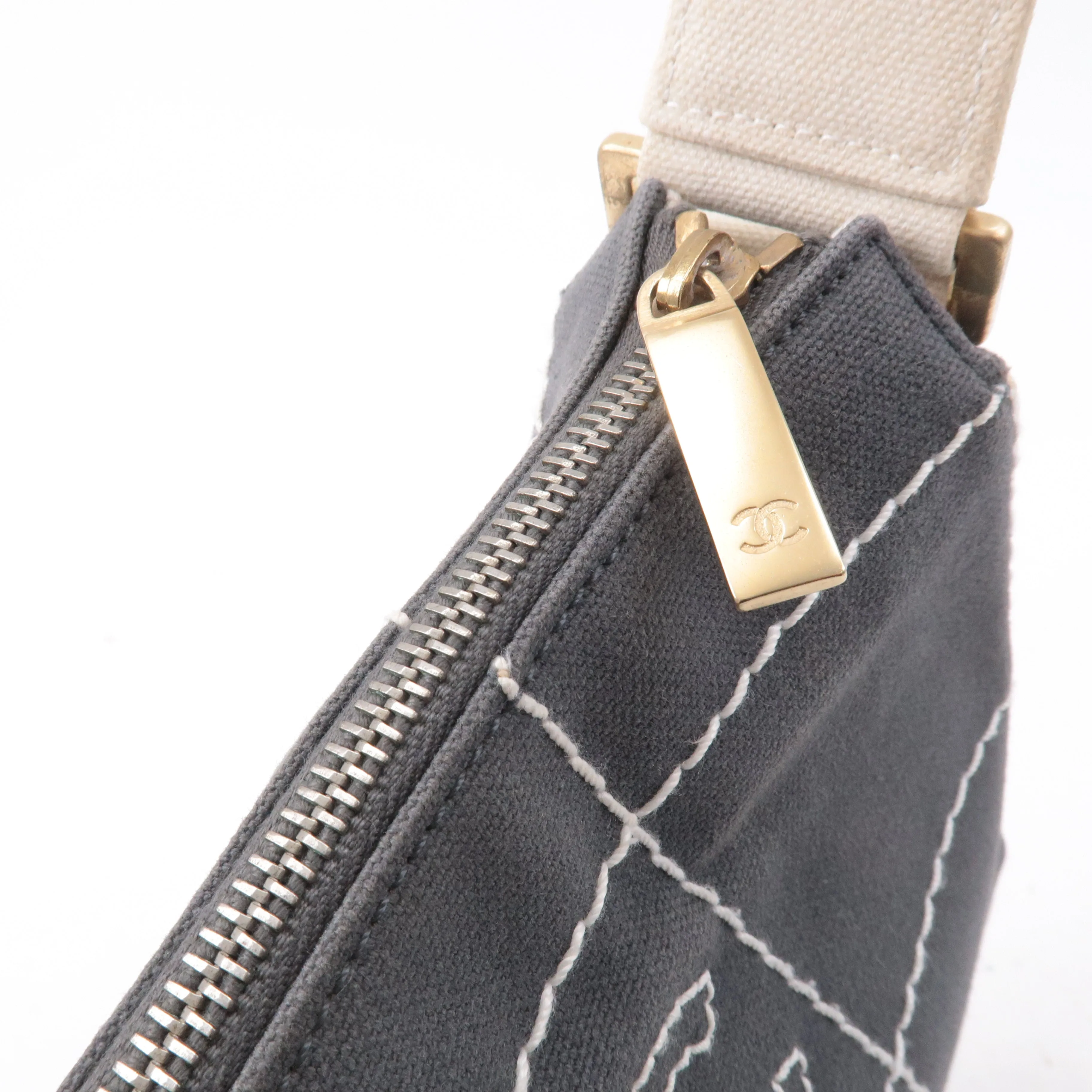 CHANEL Chocolate Bar Wild Stitch Canvas Hand Bag Gray