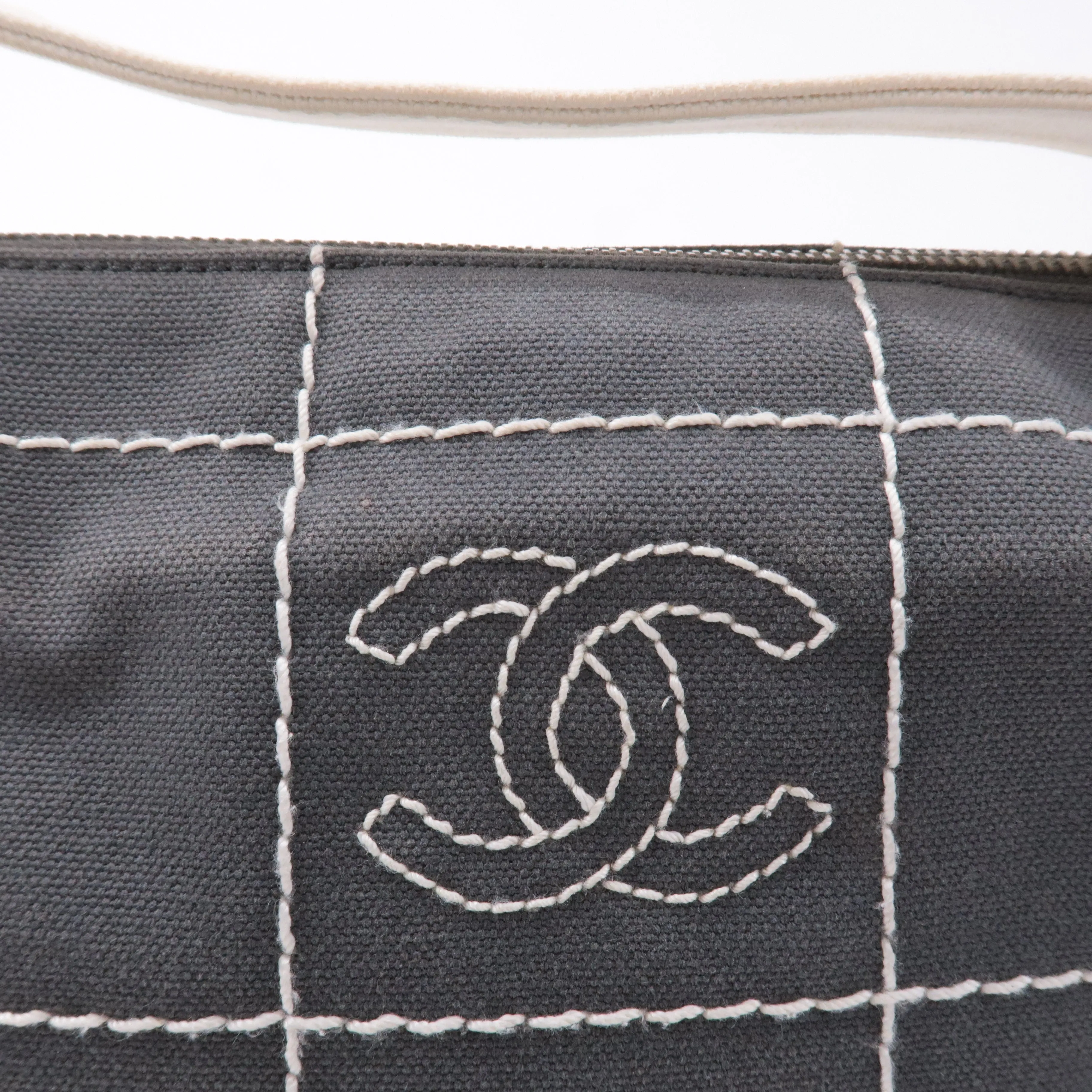 CHANEL Chocolate Bar Wild Stitch Canvas Hand Bag Gray
