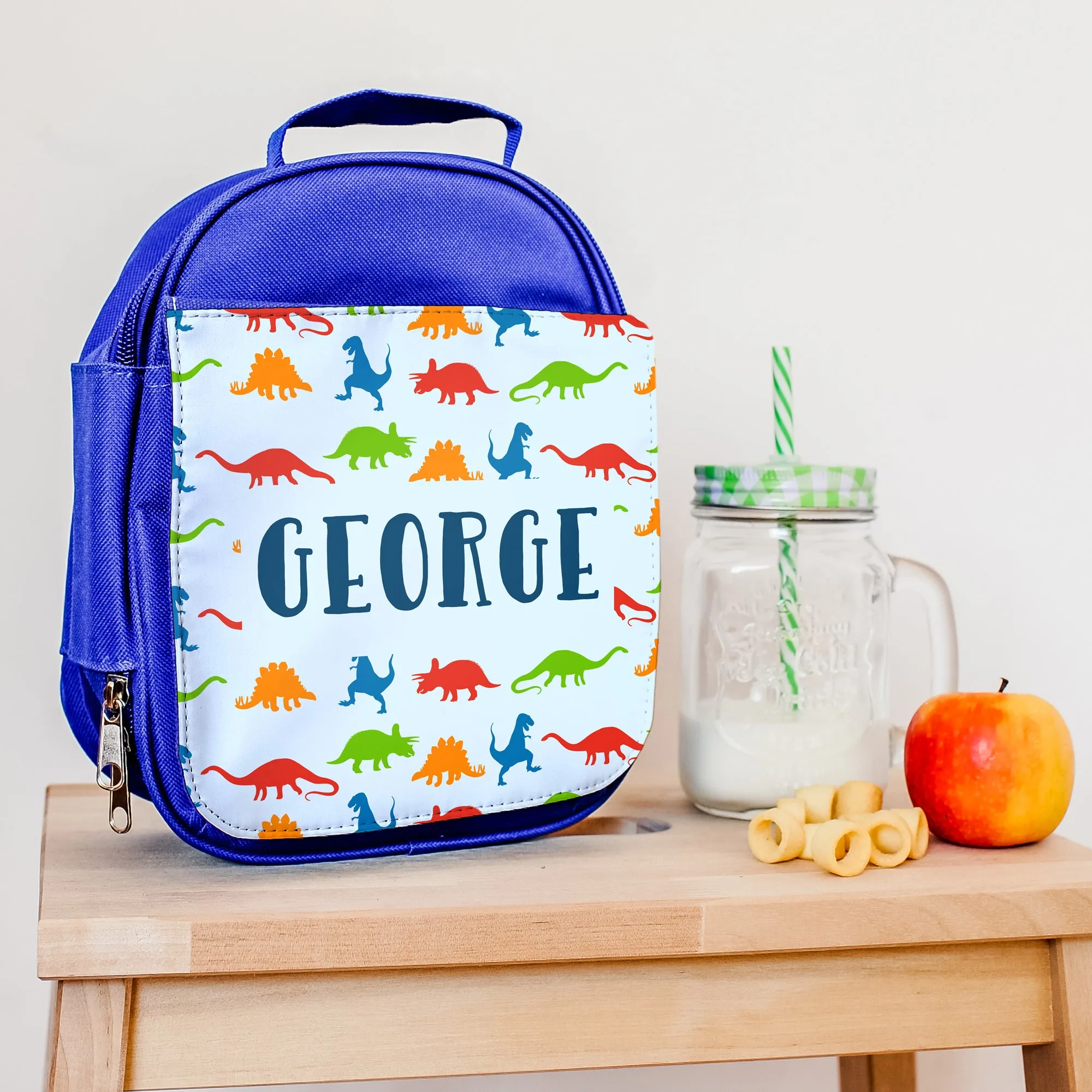 Children's Personalised Insulated Dinosaur Pattern Lunch Bag