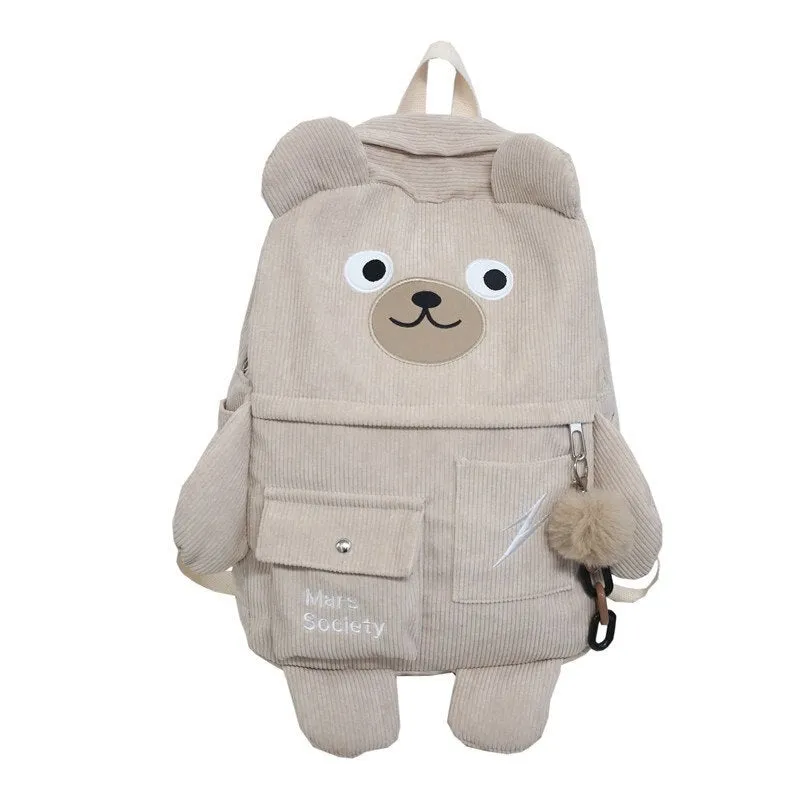 Christmas Gift Kawaii Corduroy Bear Backpacks for Cute Women Multi-pockets School Bags Large Capacity Backpack Teenage Girls School Bag Female